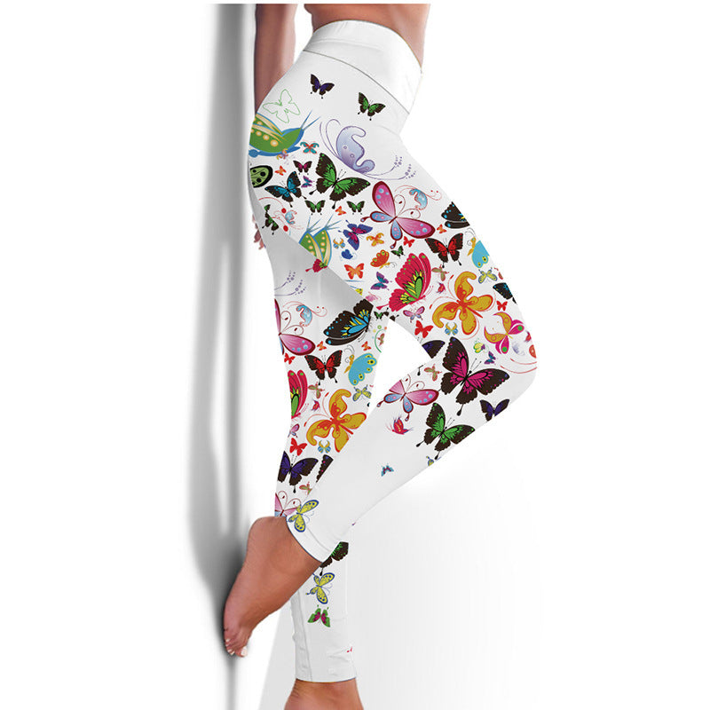 Floral Butterfly High Waist Slim Fit Yoga Tights