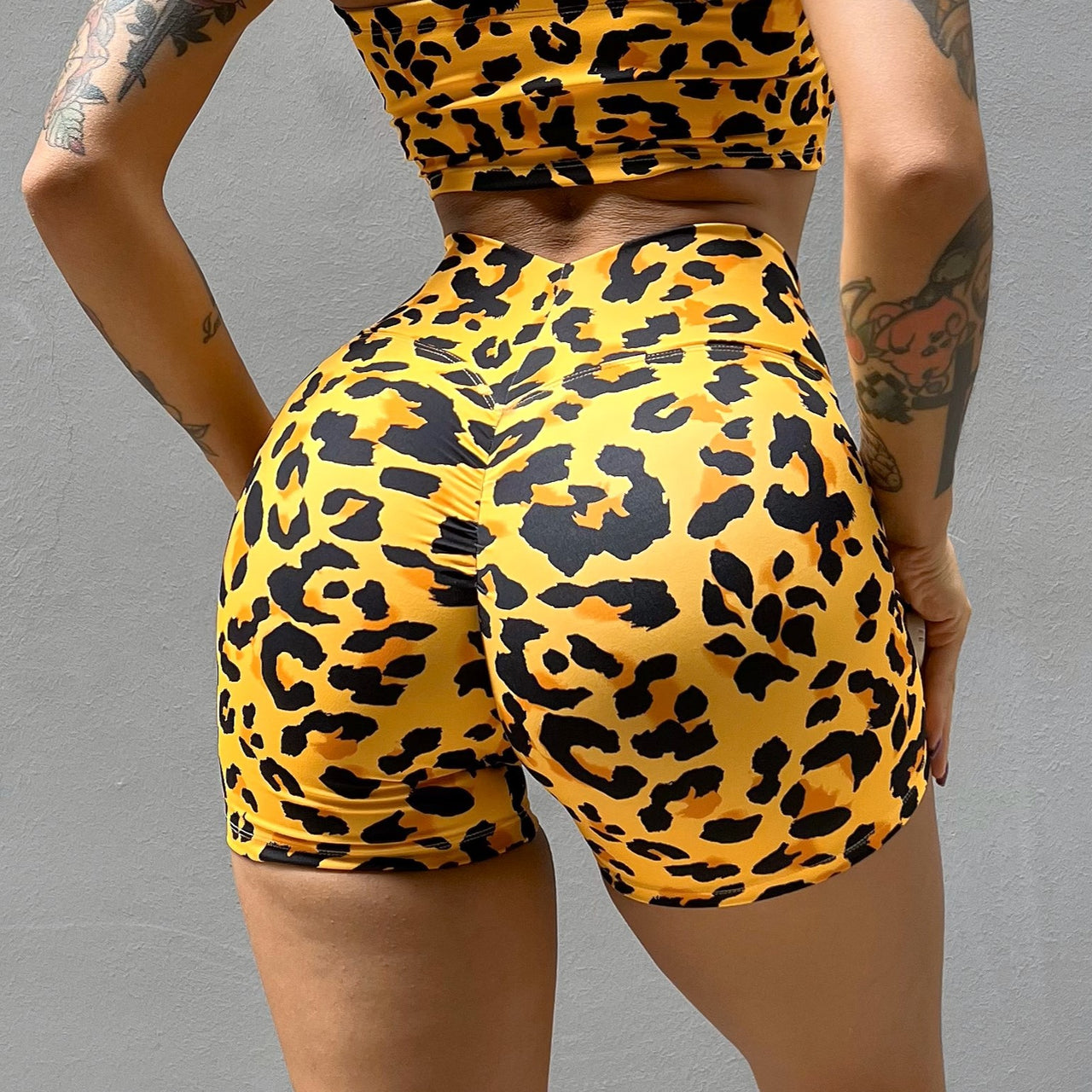 RoarFit Leopard Print Yoga Shorts